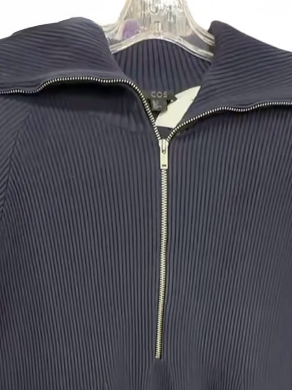 COS Navy Ribbed Dress - Lightweight Zip Front - Casual Chic - Size Small - Picture 3 of 4